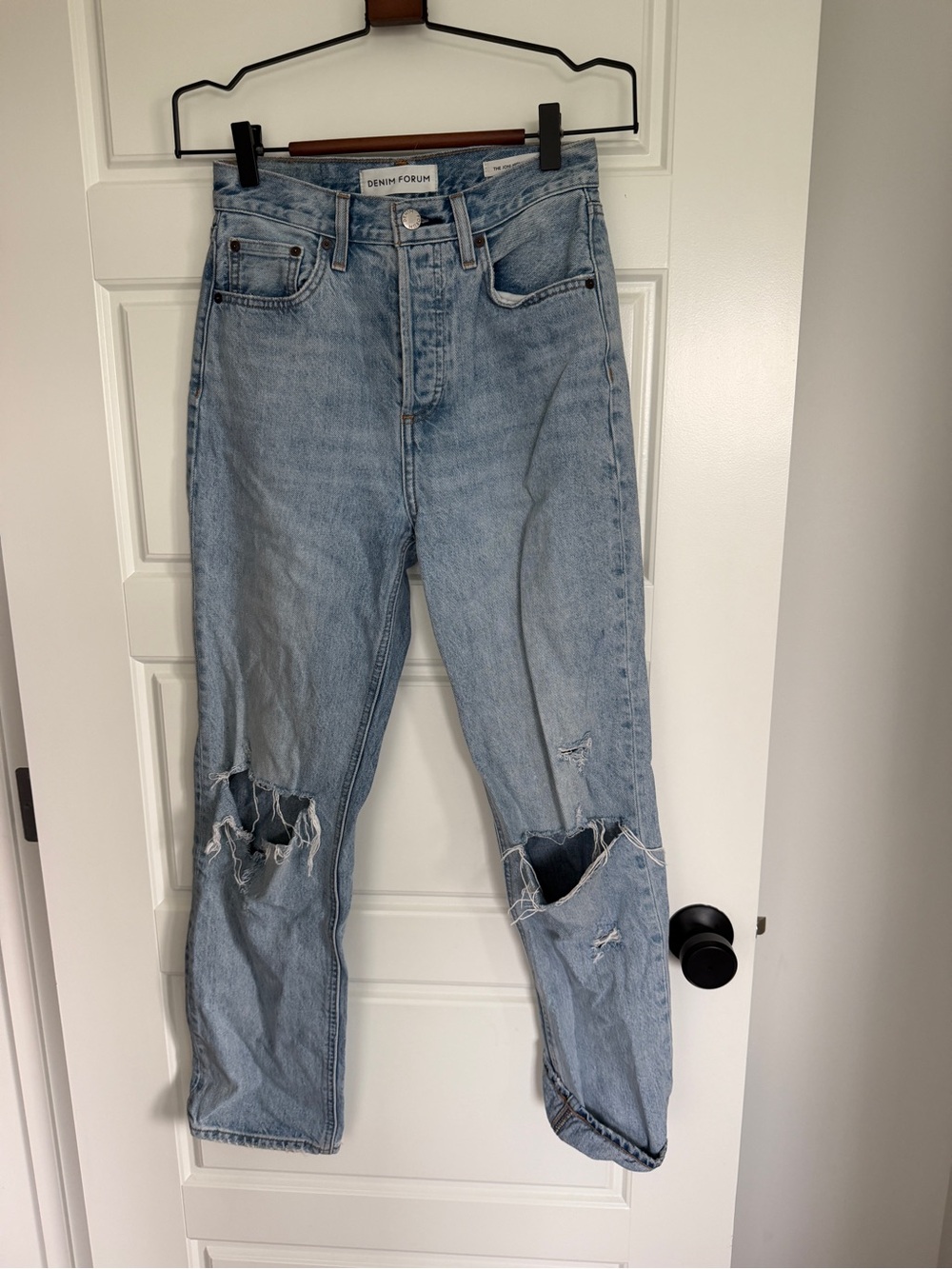 Denim Forum Light Blue Distressed Joni High-Rise Jeans